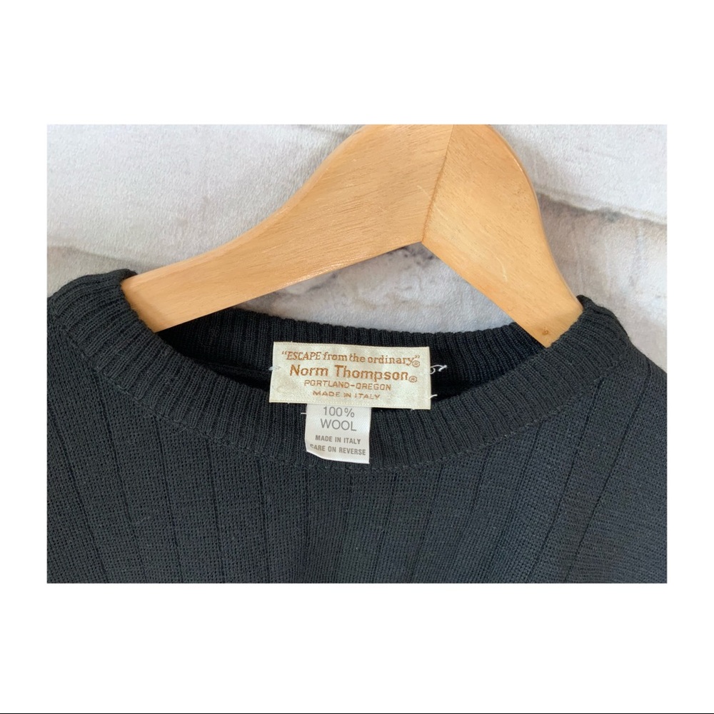 100% ITALIAN WOOL NORM THOMPSON RICH BLACK CREW NECK SWEATER - LRG - Picture 5 of 11
